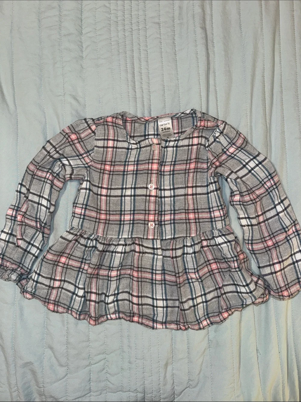 Fun Fall Outfit - Teal Corduroy Pants with Coordinating Gray Plaid Tunic Top